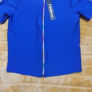 I BELIEVE, Side shirt L, blue color.